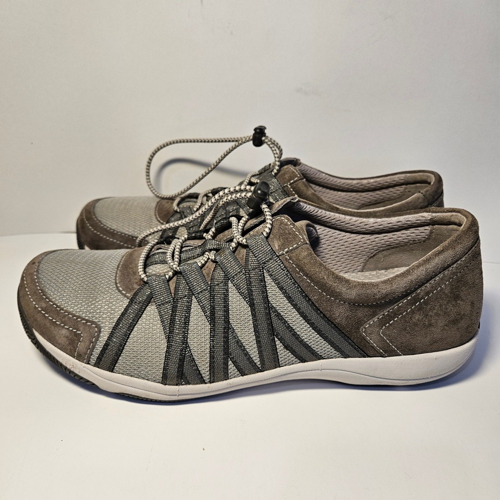 Dansko Elise Taupe Grey Suede Mesh Bungee Walking Sneakers Shoes Womens 41